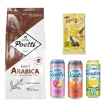 Кофе в зернах 1кг, 3 банки безалкогольного пива и финиковые батончики